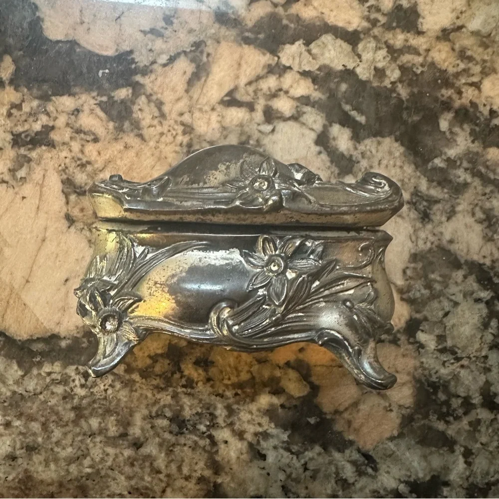 Vintage Silver Jewelry Box with Floral Design